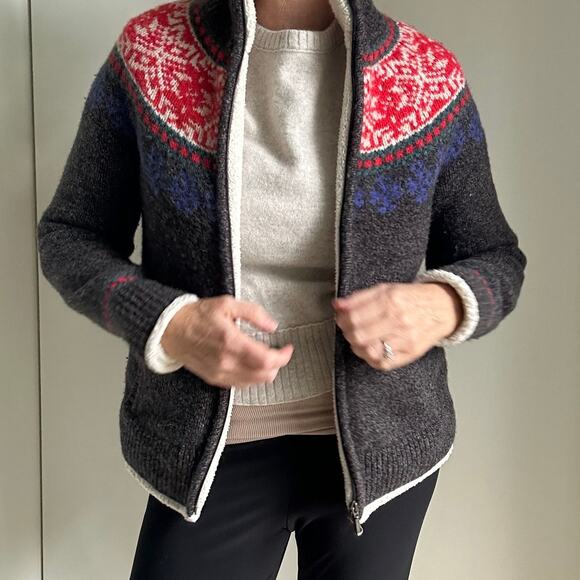 Vintage 90s LL Bean Wool Sherap Zipper Jacket Knit Nordic Size Med Winter Fall - Picture 5 of 10